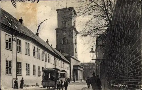 Ak København Kopenhagen Dänemark, Frue Kirke, Kirche, Straßenbahn