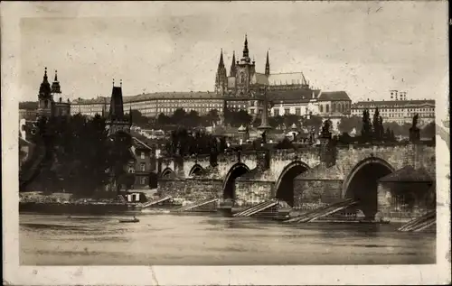Ak Praha Prag Tschechien, Karlsbrücke und Hradschin