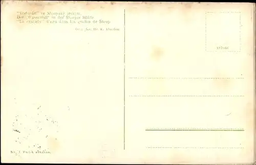 Ak Sloup v Čechách Bürgstein Region Reichenberg, Der Wasserfall in der Slouper Höhle