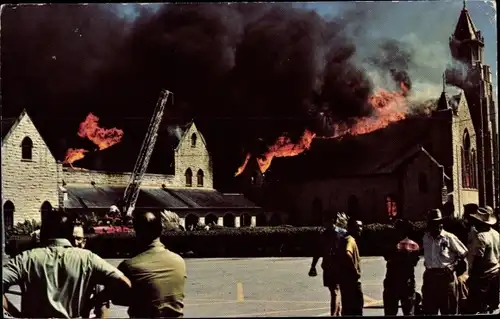 Ak San Juan Texas USA, Shrine of Our Lady of San Juan del Valle, fire, firemen