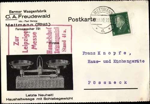 Ak Mettmann in Nordrhein Westfalen, Barmer Waagenfabrik, C. A. Freudewald, Inh. Paul Herzog