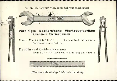 Ak Vieringhausen Remscheid, V.B.W. Chrom Molybdän Schraubenschlüssel, Carl Mesenhöller