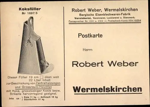Ak  Wermelskirchen, Koksfüller, Robert Weber, Bergische Eisenblechwaren Fabrik, Stanzwerk