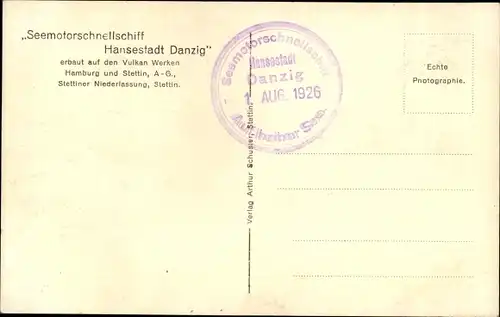 Ak Seemotorschnellschiff Hansestadt Danzig, Fährschiff