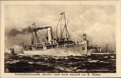 Künstler Ak Stöwer, W., Dampfer Hertha, Reederei Braeunlich