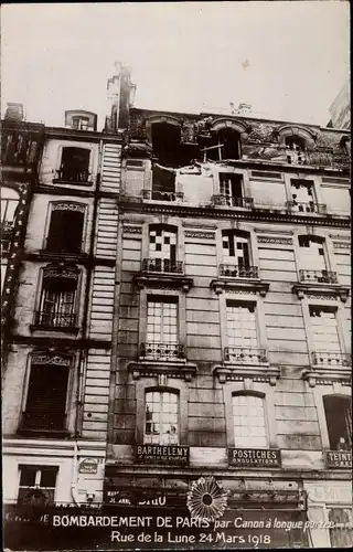 Ak Paris II Bourse, Rue de la Lune 1918, Kriegszerstörung 1. WK