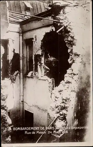 Ak Paris XIX Buttes Chaumont, Rue de Meaux 1918, Kriegszerstörung 1. WK