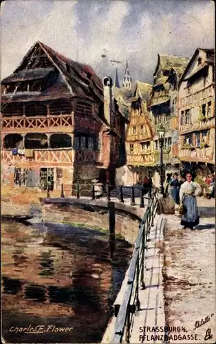 Künstler Ak Flower, Charles, Strasbourg Straßburg Elsass Bas Rhin, Pflanzbadgasse, Tracht, Tuck 676
