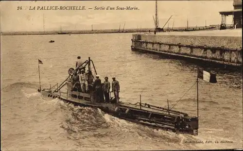 Ak La Pallice Rochelle Charente Maritime, Sortie d'un Sous Marin, Französisches Unterseeboot, U-Boot