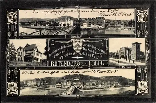 Ak Rotenburg an der Fulda, Neustadt, Post, Altstadt, Bahnhof, Brücke