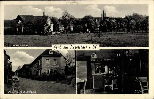 Ak Siegelsbach in Baden, Gasthaus zur Sonne, Innenansicht, Totalansicht der Ortschaft