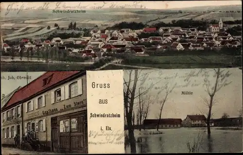 Ak Schwindratzheim Elsass Bas Rhin, Gasthaus Zum Stern, Mühle, Totalansicht