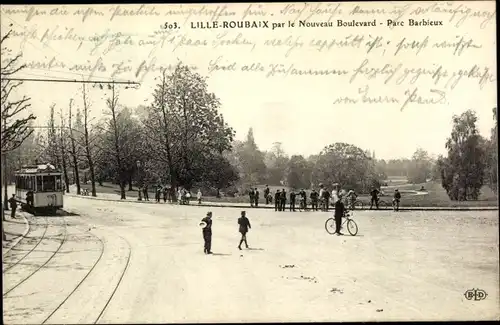 Ak Lille Roubaix Nord, Parc Barbieux, Straßenbahn, Boulevard