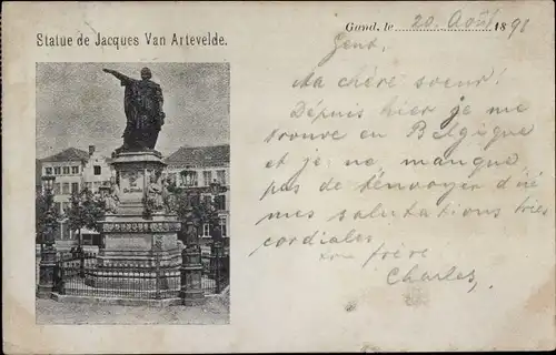 Ak Gand Gent Ostflandern, Statue de Jacques Van Artevelde