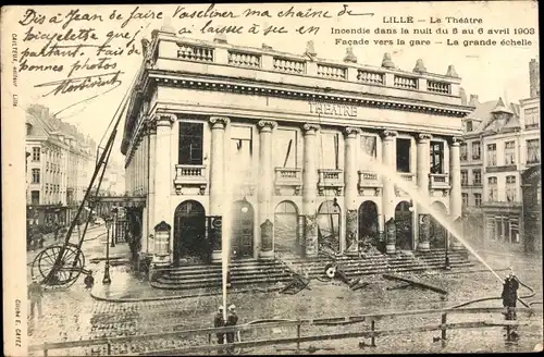 Ak Lille Nord, Le Theatre, Incendie dans la nuit du 5 au 6 avril 1903, Brand