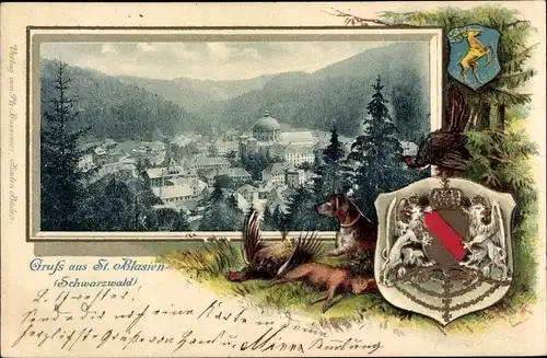 Präge Wappen Ak St. Blasien im Schwarzwald, Gesamtansicht des Ortes