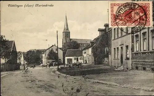 Ak Püttlingen im Saarland, Marienkirche, Straßenpartie