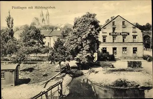 Ak Püttlingen im Saarland, Mühlengraben, Schloss Hotel