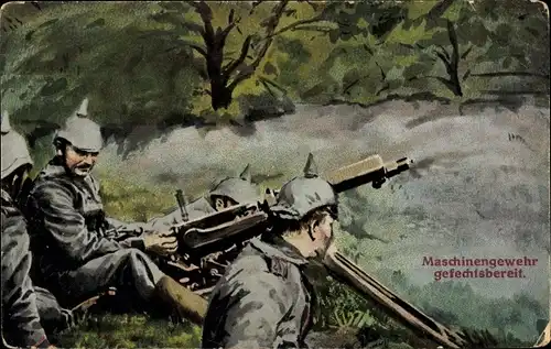 Ak Deutsche Soldaten, Maschinengewehr gefechtsbereit, I. WK