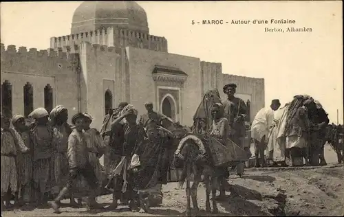 Ak Marokko, Bertou, Alhambra, Autour d'une Fontaine