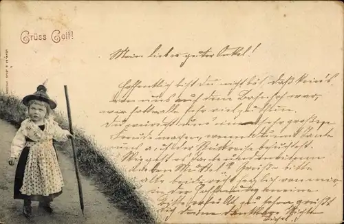 Ak Grüß Gott, Mädchen in Bayrischer Tracht