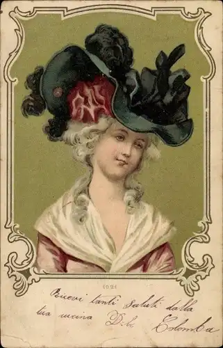 Litho Portrait einer Frau mit Hut