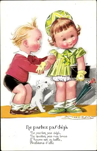 Künstler Ak Mauzan, Ne partez pas deja, Kinder als Erwachsene, Liebespaar, Hund