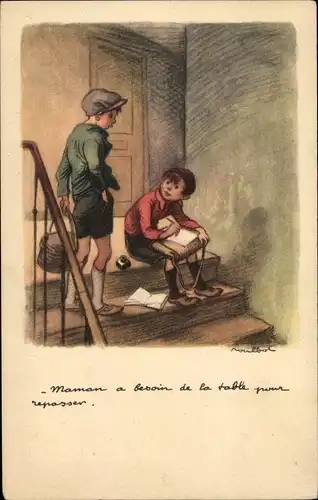 Künstler Ak Poulbot, Francisque, Maman a besoin de la table pour repasser