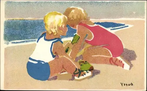 Ak Kinder spielen am Strand, Office d'Ille et Vilaine de Preservation antituberculeuse