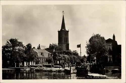 Ak Aalsmeer Nordholland Niederlande, N.H. Kerk met Ringvaart