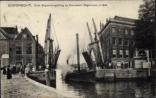 Ak Dordrecht Südholland Niederlande, Oude Engelenburgerbrug en Blauwpoort (Afgebroken 1910)