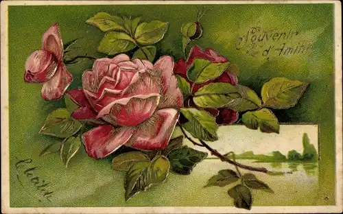 Präge Litho Souvenir d'Amitie, Rose
