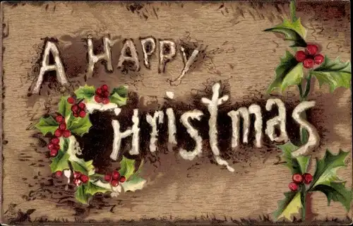 Präge Ak Glückwunsch Weihnachten, Stechpalme