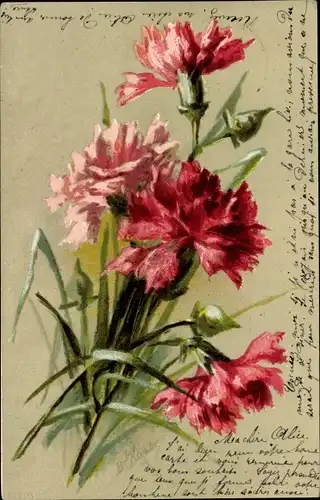 Künstler Litho Raabe, B., Pinke Blumen