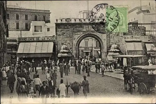 Ak Tunis Tunesien, La Porte de France, Grand Café, Kutsche