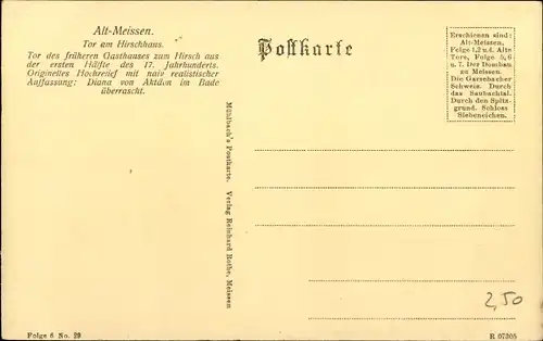 Ak Meißen an der Elbe, Alt-Meißen, Tor am Hirschhaus, früheres Gasthaus zum Hirsch, 17. Jahrhundert