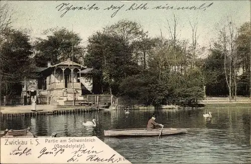 Ak Zwickau in Sachsen, Schwanenteichpartie, Gondelplatz