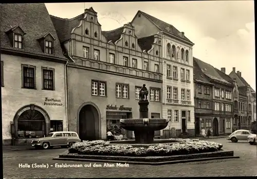 Ak Halle an der Saale, Eselsbrunnen auf dem Alten Markt, Funkhaus, Fernsehklinik, Schuhhaus