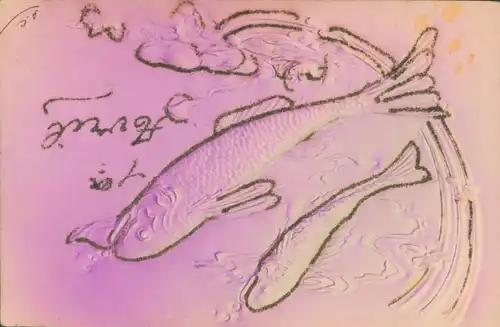 Glitzer Präge Ak Glückwunsch 1. April, Fische