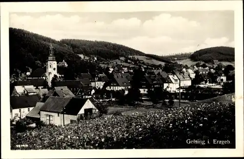 Ak Geising Altenberg im Erzgebirge, Häuser im Ort mit Kirche
