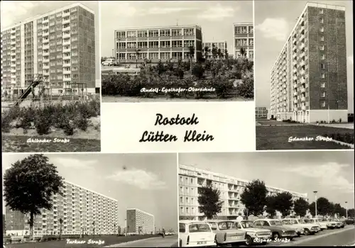 Ak Lütten Klein Rostock, Ahlbecker Straße, Gdansker Straße, Turkuer Straße, Egelhofer Oberschule
