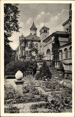 Ak Waldenburg in Sachsen, Schloss mit Rosengarten