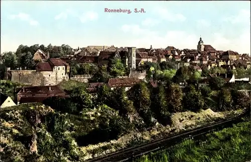 Ak Ronneburg in Thüringen, Totalansicht, Bahnschienen