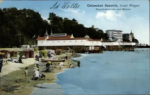 Ak Sassnitz auf der Insel Rügen, Strandleben bei den Bädern
