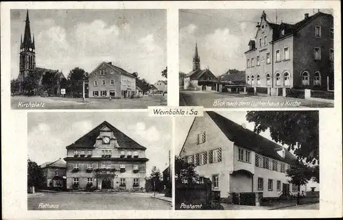 Ak Weinböhla in Sachsen, Kirchplatz, Lutherhaus, Kirche, Rathaus, Postamt