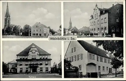 Ak Weinböhla in Sachsen, Kirchplatz, Rathaus, Postamt, Blick zum Lutherhaus und Kirche