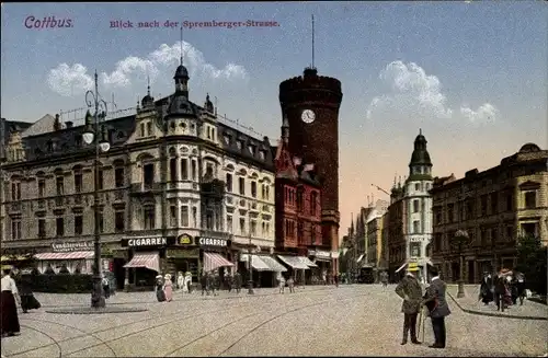 Ak Cottbus, Spremberger Straße, Cigarrengeschäft, Turm