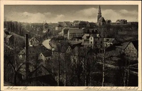 Ak Mohorn Wilsdruff Sachsen, Mitteldorf mit Kirche und Bahnhof