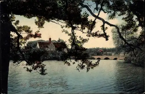 Ak Grillenburg Tharandt Sachsen, Königliches Jagdschloss Grillenburg, Weiher