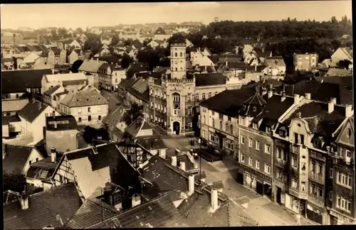 Ak Meuselwitz im Altenburger Land, Blick über die Dächer der Stadt, Straße, Geschäfte